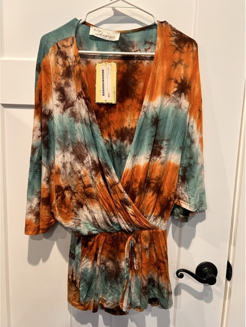 Vintage Havana Womens S Tie Dye V Neck Romper Rust Teal Blue NWT